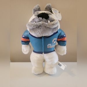 Vintage 1998 NFL Dolphins Bull Dog With Jacket Plush Toy NWT